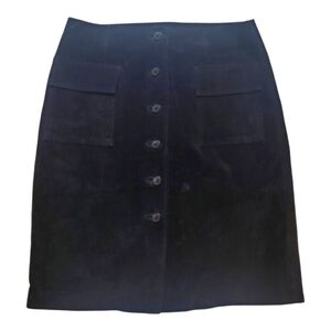 Mossimo Womens Genuine Suede Black Straight Skirt w/ Buttons Y2K Size 4